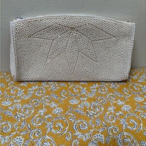 Elegant Cream Beaded Clutch Bag Vintage Faux Pearls
